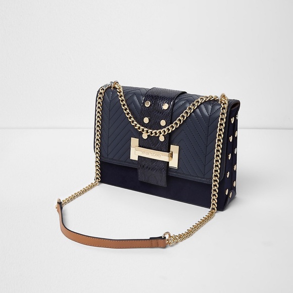 river island navy handbags